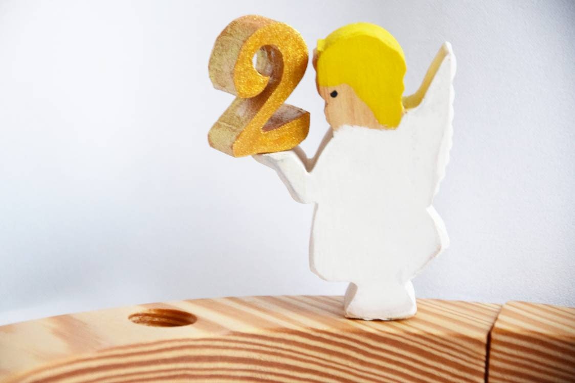 Angel with number waldorf birthday ring ornament