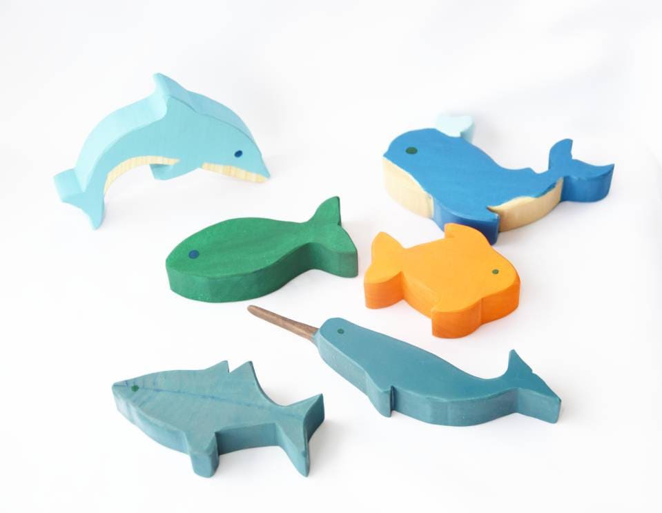 Fish toy set, wooden fish toy, waldorf toy, waldorf wooden toy set, gift for kids, birthday present, wood toy, pretend play