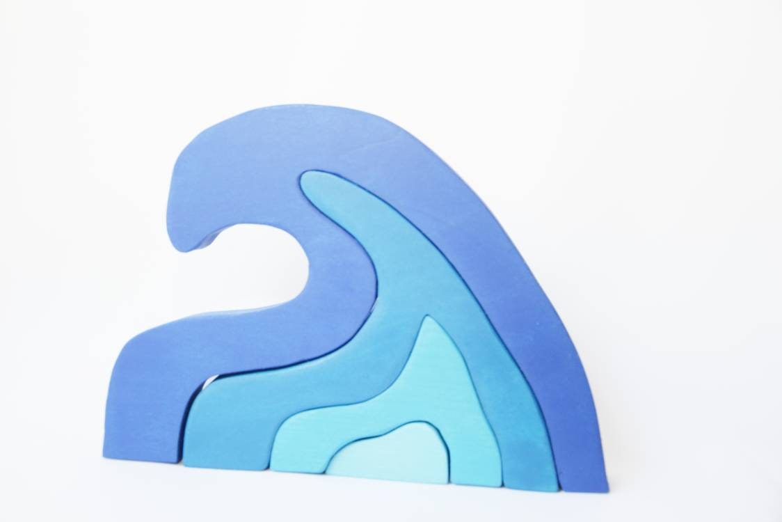 Wave stacker, wooden wave puzzle, waldorf toy, water stacker, stacking toy, elements wooden toy, gift for kids, christmas gift, toddler toy