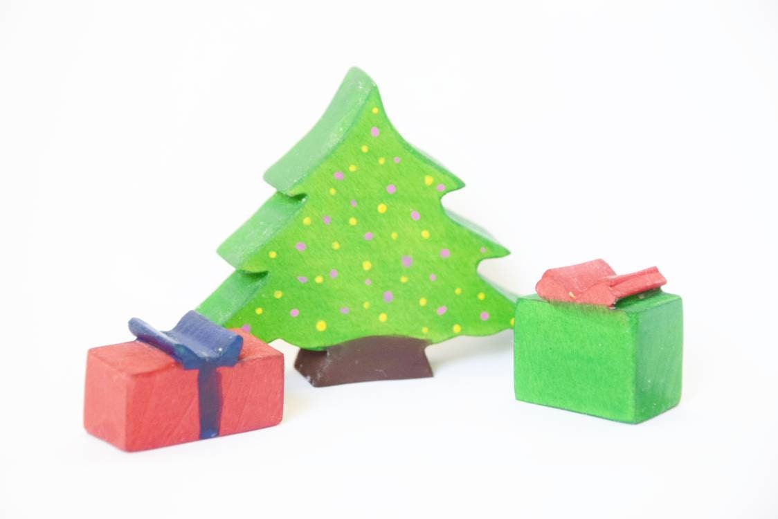 Christmas tree with gifts, christmas toy set, wooden christmas decoration, nursery decor, stocking filler, gift for kids, waldorf inspired