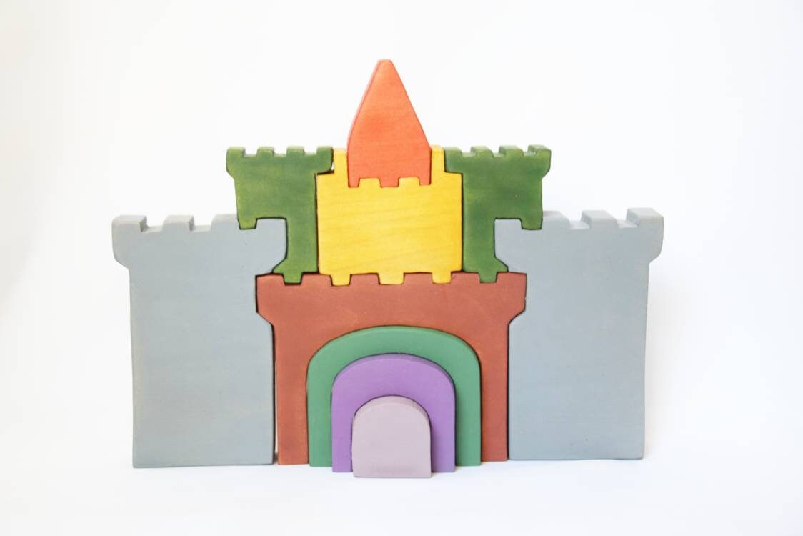 wooden castle, stacking wooden castle, stacking toy, wooden stacker, waldorf inspired, gift for kids, christmas present, waldorf wooden toy
