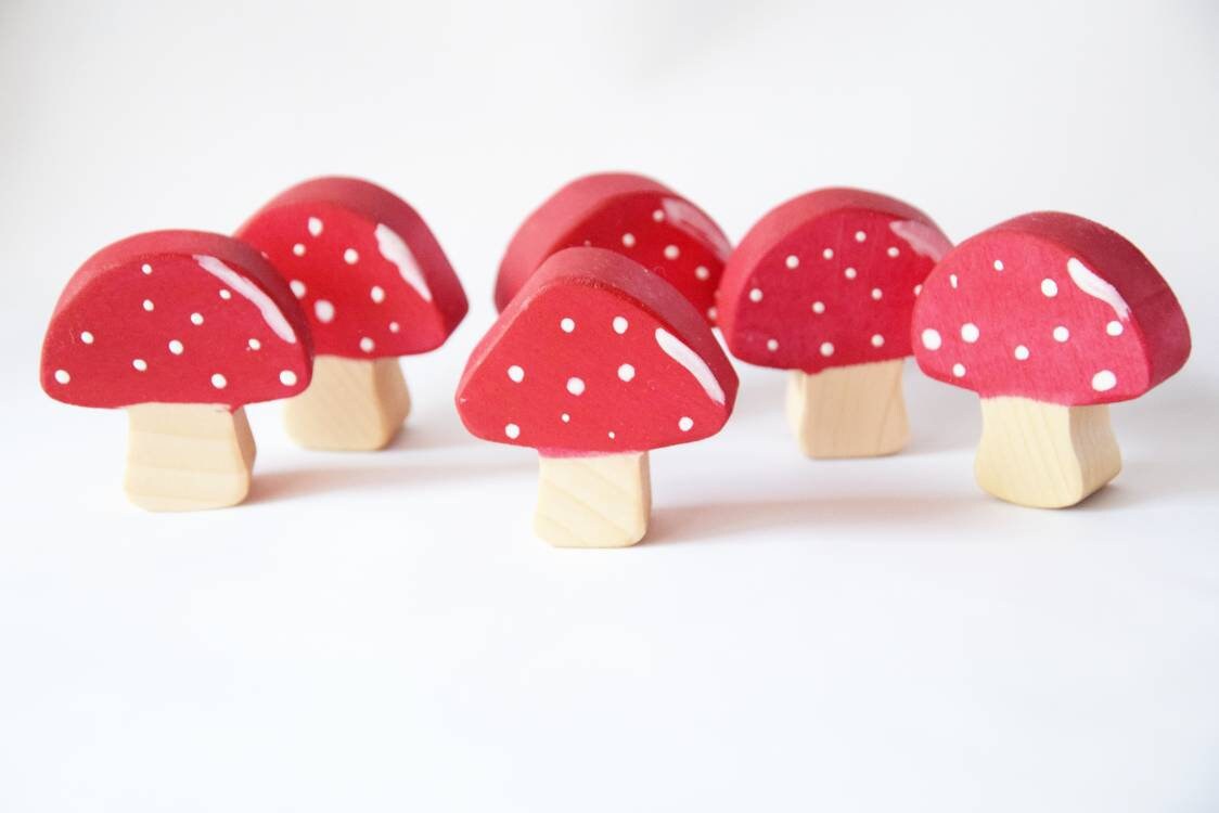Wooden mushrooms open ended toy set, waldorf wooden toys, easter gift for kids, nursery decor, easter basket filler, birthday present