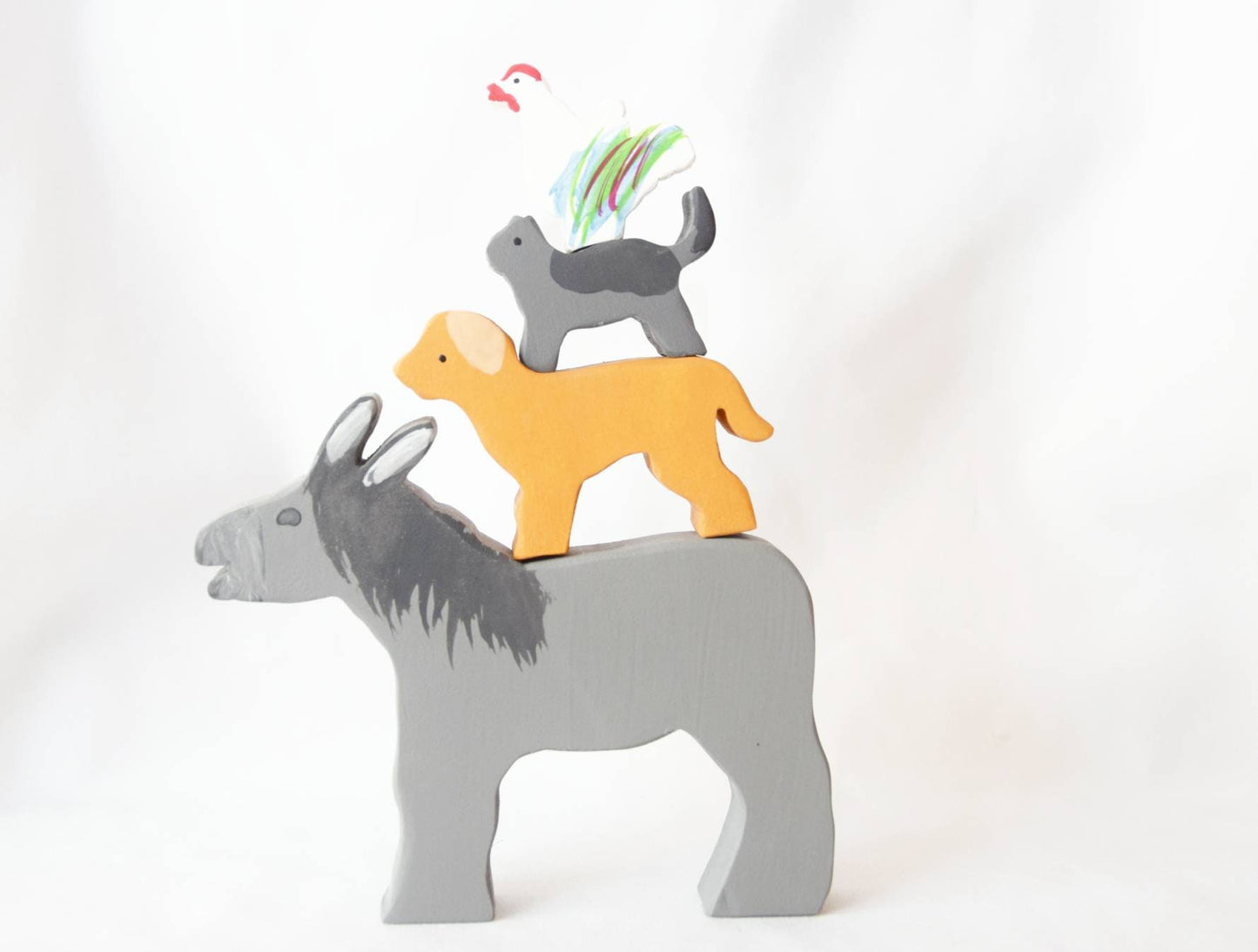 Brementown musicians stacking wooden toy set for kids, balancing wooden toy set, birthday gift, waldorf inspired, story sack toy set