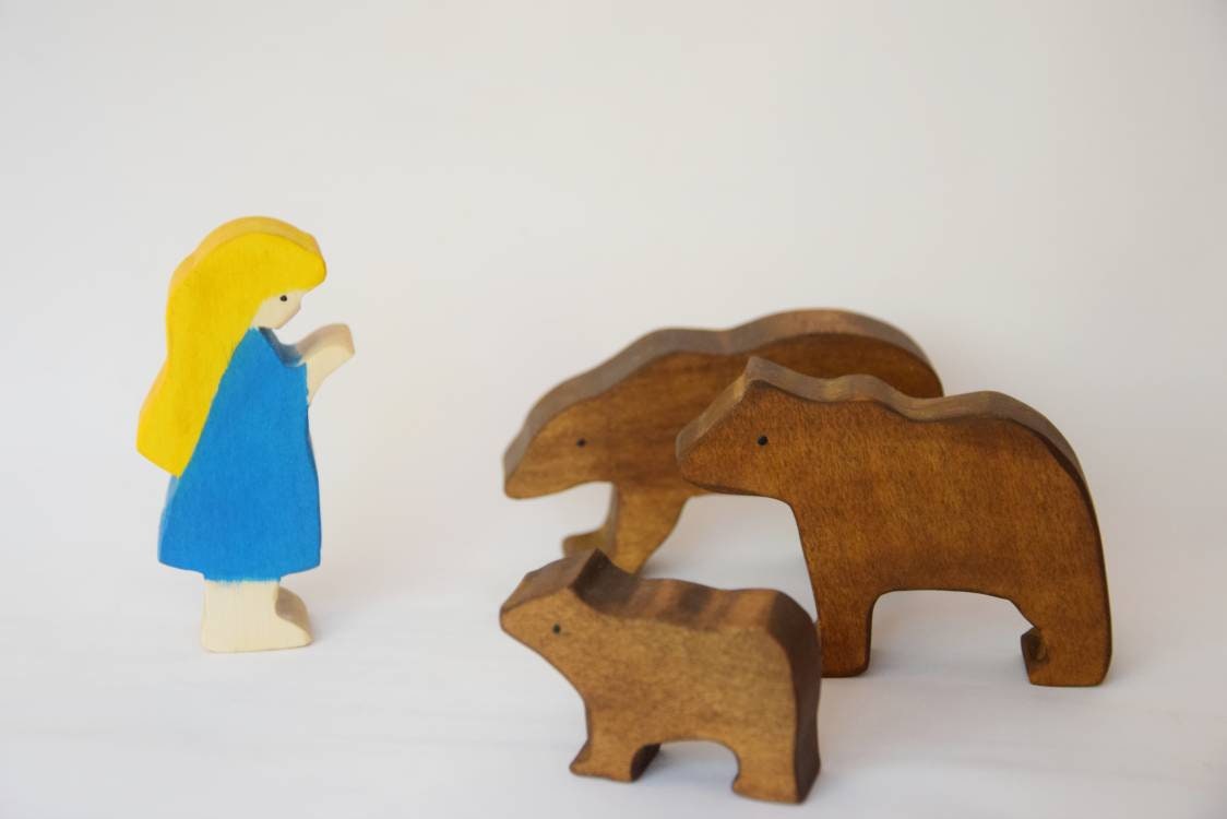 Goldilocks and the three bears, Goldilocks story wooden toy set, wooden story sack, waldorf inspired, first birthday gift, wooden toy set