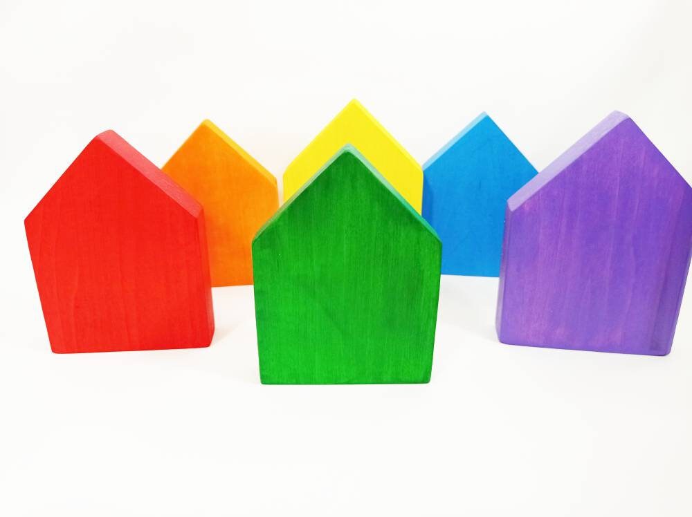 Rainbow houses wooden toy set