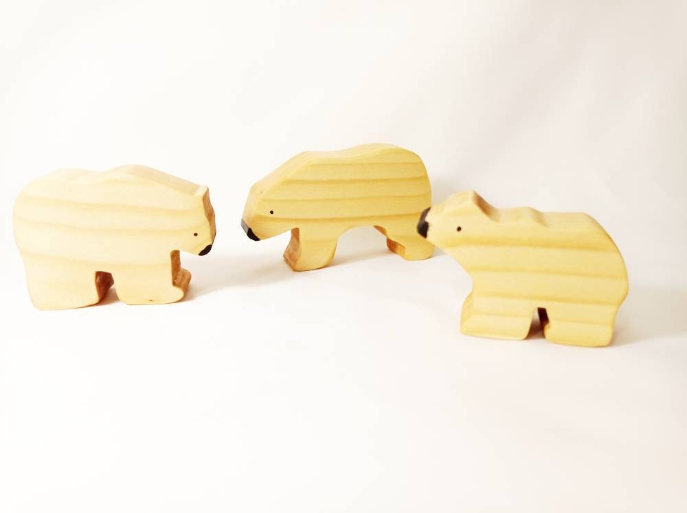 Polar bear family wooden toy set, wooden polar bears, wooden toy for kids, open ended play, waldorf wooden animals, christmas gift for kids