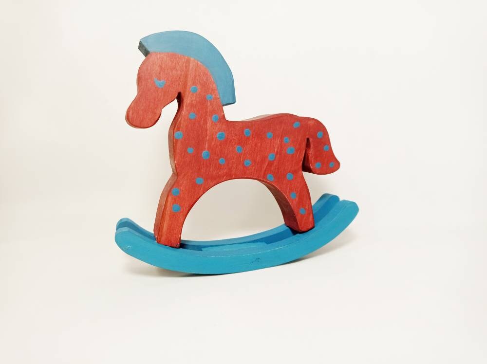 Rocking horse doll furniture, wooden rocking horse, rocking horse wooden toy for dolls, shabby wooden nursery decoration, playroom decor