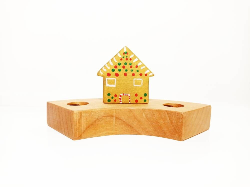 Gingerbread house ornament, wooden celebration ring ornament, birthday ring, waldorf christmas ornament, gingerbread man house waldorf