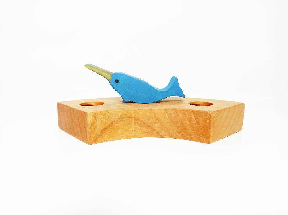 narwhal birthday celebration ring ornament, waldorf decoration, waldorf wooden ring, waldorf birthday decoration, celebration ring, spiral