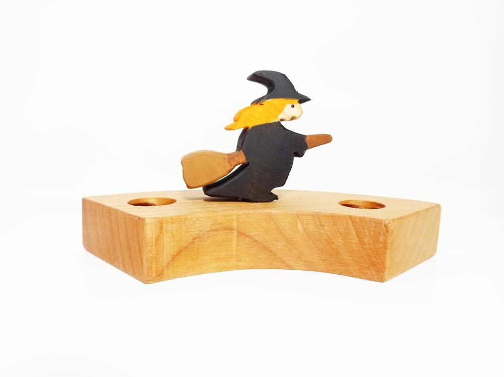 Witch on broom celebration birthday ring ornamnet, seasonal table decoration, halloween seasonal table, waldorf halloween birthday tradition