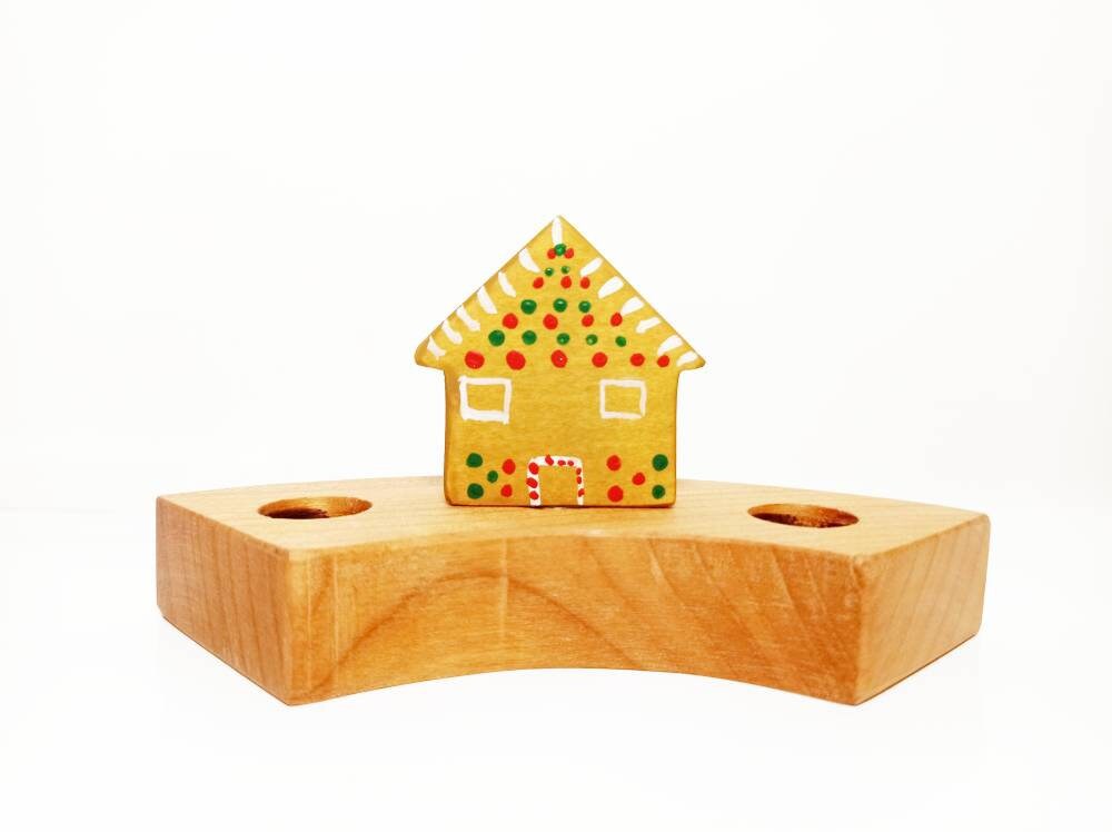 Gingerbread house ornament, wooden celebration ring ornament, birthday ring, waldorf christmas ornament, gingerbread man house waldorf