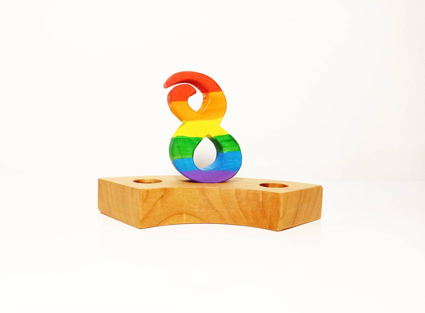 Rainbow number eight birthday ring ornament, celebration ring ornament, waldorf wooden birthday ring, rainbow numbers, advent spiral decor