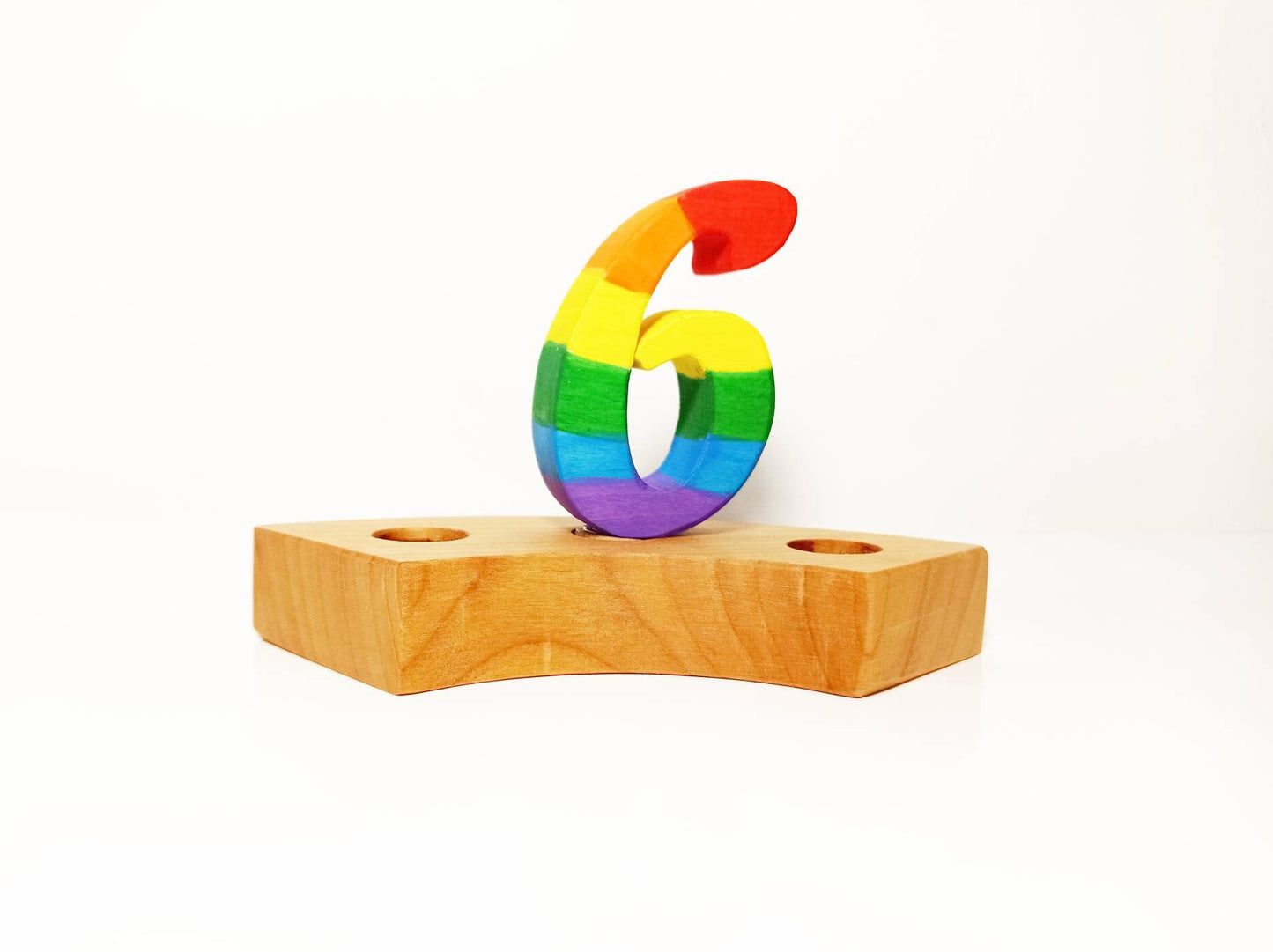 Rainbow number six birthday ring ornament, celebration ring ornament, waldorf wooden birthday ring, rainbow numbers, advent spiral decor