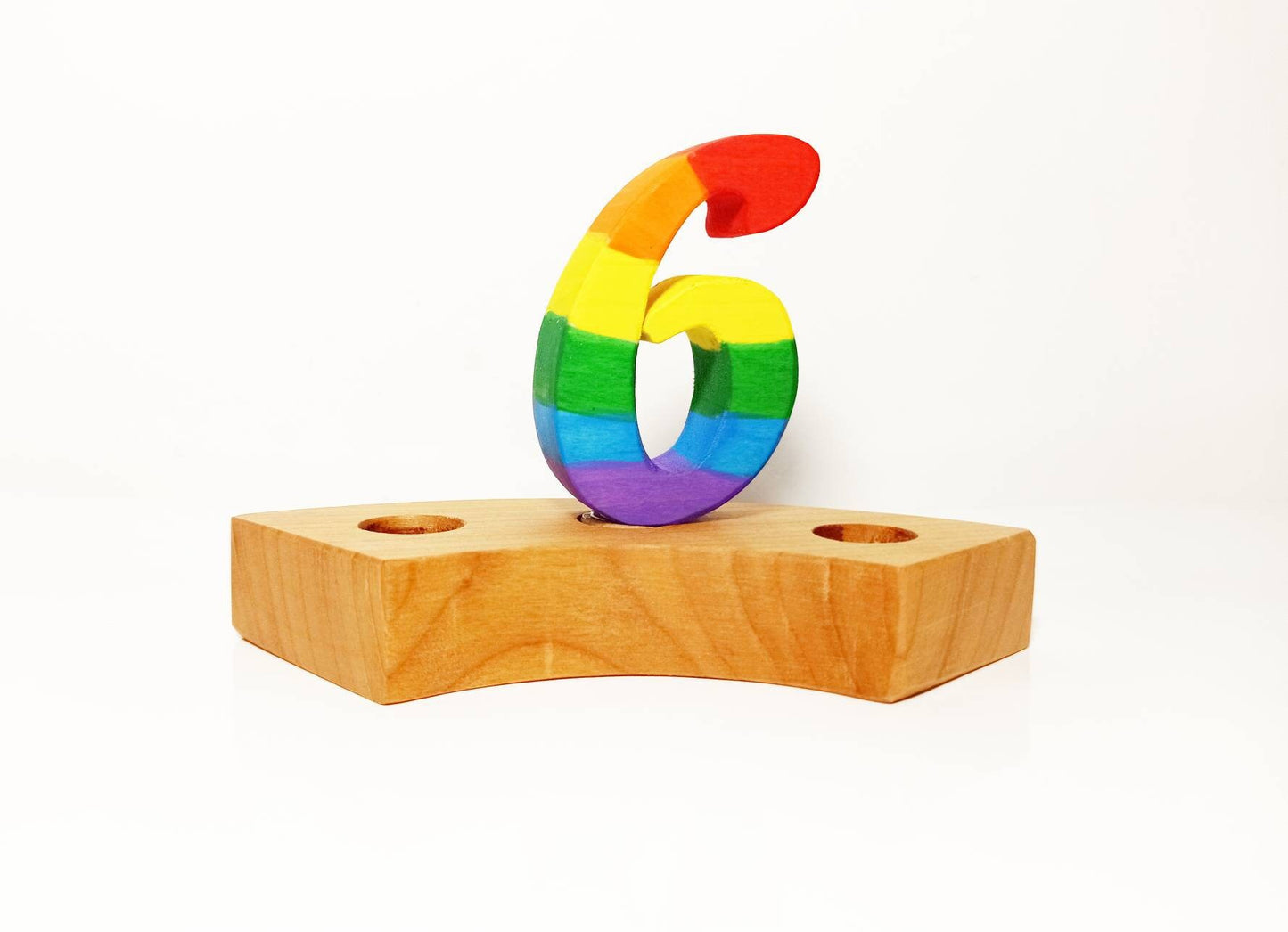 Rainbow number six birthday ring ornament, celebration ring ornament, waldorf wooden birthday ring, rainbow numbers, advent spiral decor