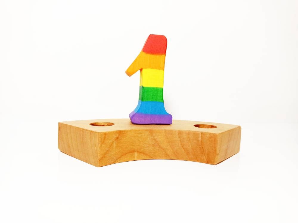 Rainbow number one birthday ring ornament, celebration ring ornament, waldorf wooden birthday ring, rainbow numbers, advent spiral decor