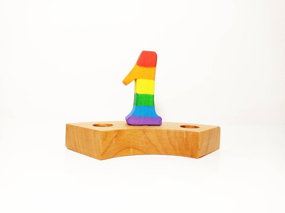 Rainbow number one birthday ring ornament, celebration ring ornament, waldorf wooden birthday ring, rainbow numbers, advent spiral decor