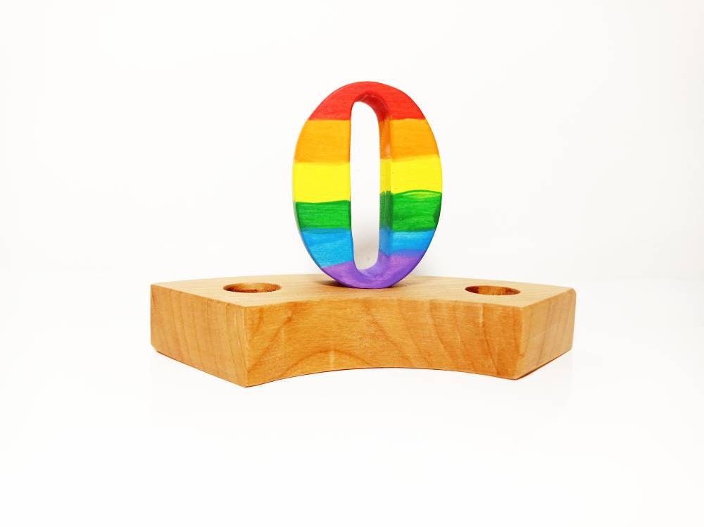 Rainbow number zero birthday ring ornament, celebration ring ornament, waldorf wooden birthday ring, rainbow numbers, advent spiral decor