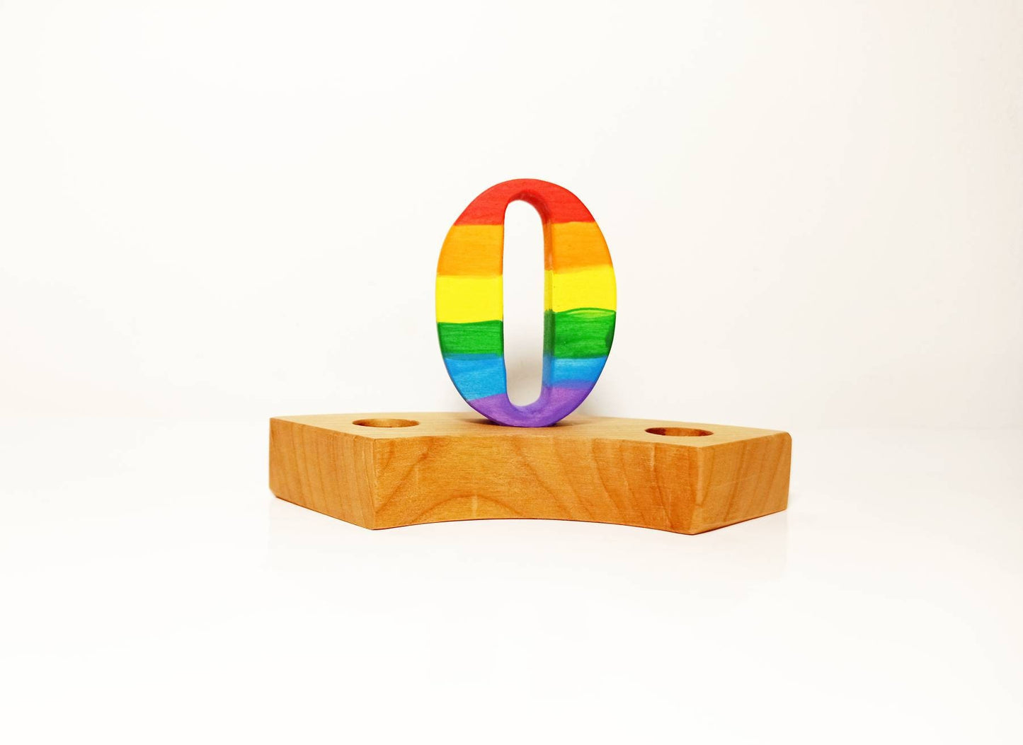 Rainbow number zero birthday ring ornament, celebration ring ornament, waldorf wooden birthday ring, rainbow numbers, advent spiral decor