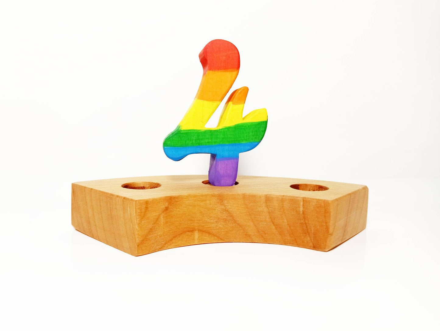 Rainbow number four birthday ring ornament, celebration ring ornament, waldorf wooden birthday ring, rainbow numbers, advent spiral decor