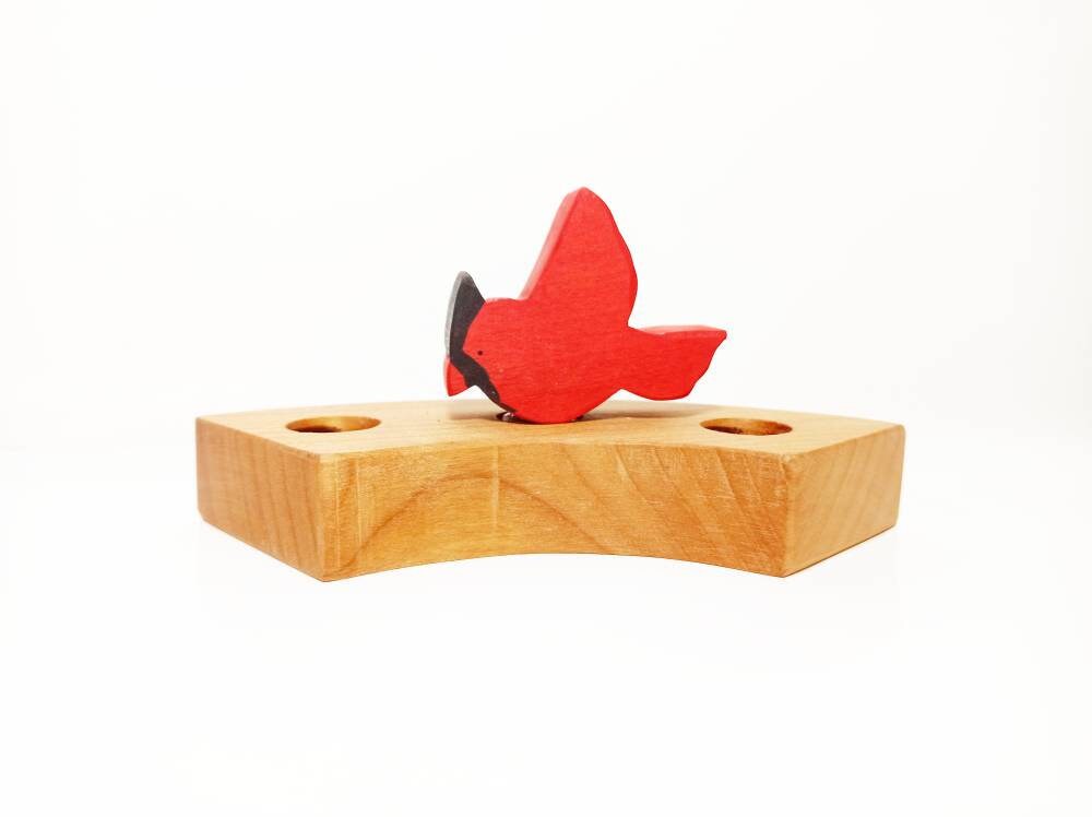 Cardinal ring ornament, bird birthday ring ornament, waldorf bird, cardinal wooden ornament, waldorf inspired, wooden cardinal decor