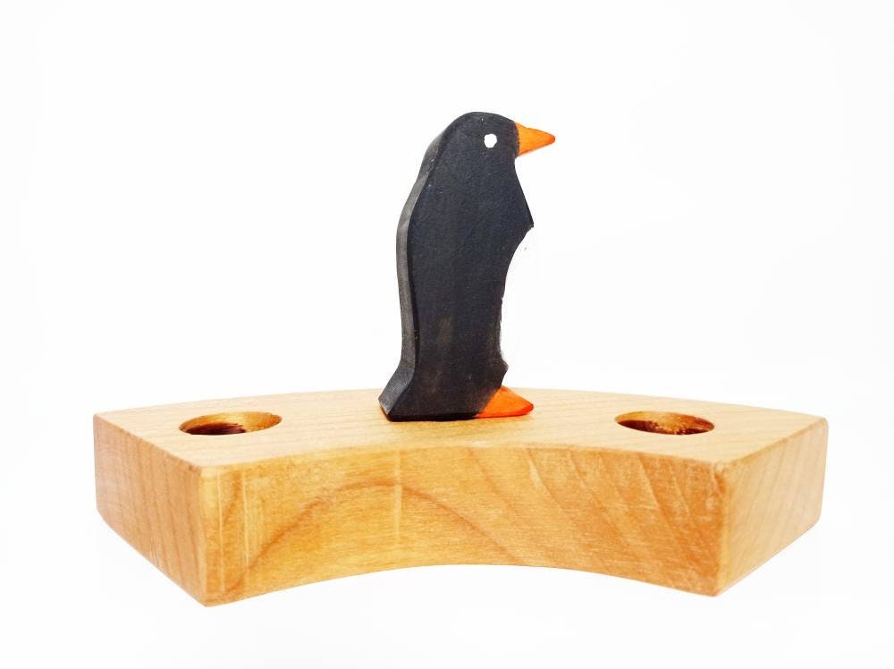 Penguin birthday ring ornament, waldorf celebration ring ornament, waldorf inspired birthday, polar birthday party, wooden waldorf penguin