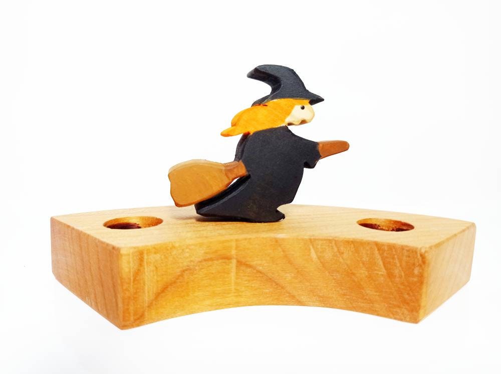Witch on broom celebration birthday ring ornamnet, seasonal table decoration, halloween seasonal table, waldorf halloween birthday tradition