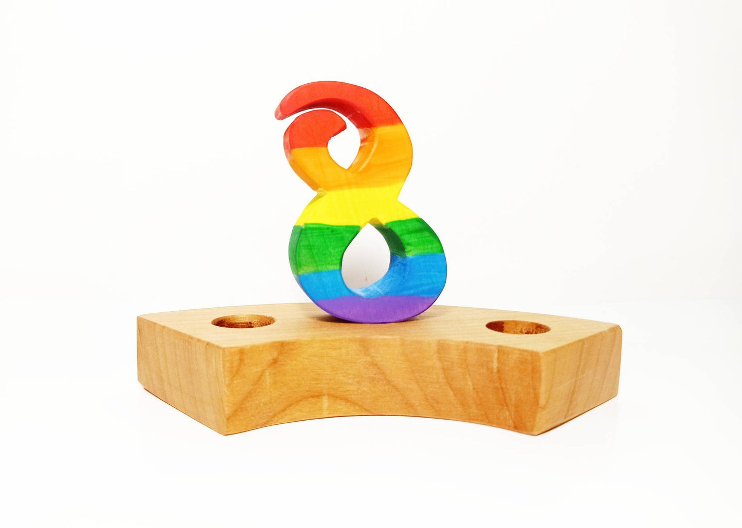 Rainbow number eight birthday ring ornament, celebration ring ornament, waldorf wooden birthday ring, rainbow numbers, advent spiral decor
