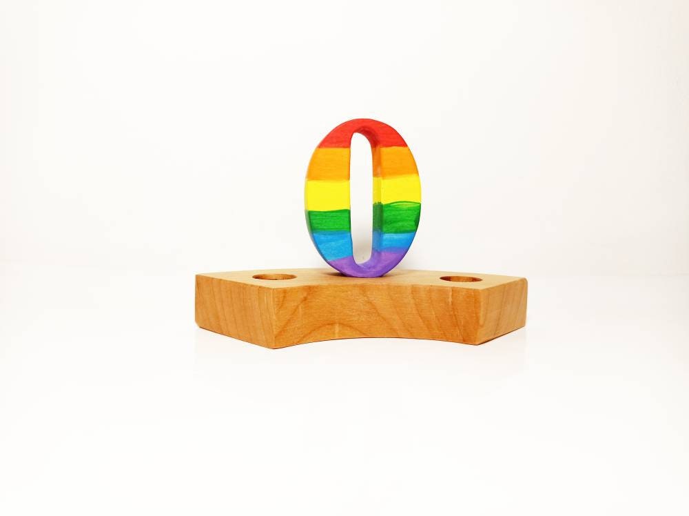 Rainbow number zero birthday ring ornament, celebration ring ornament, waldorf wooden birthday ring, rainbow numbers, advent spiral decor