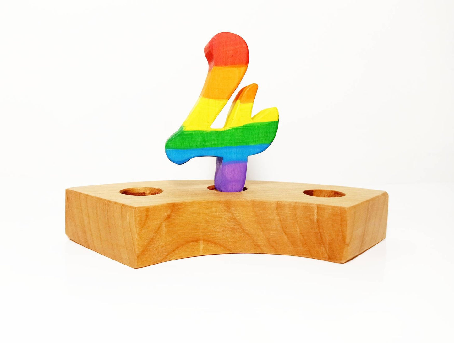 Rainbow number four birthday ring ornament, celebration ring ornament, waldorf wooden birthday ring, rainbow numbers, advent spiral decor