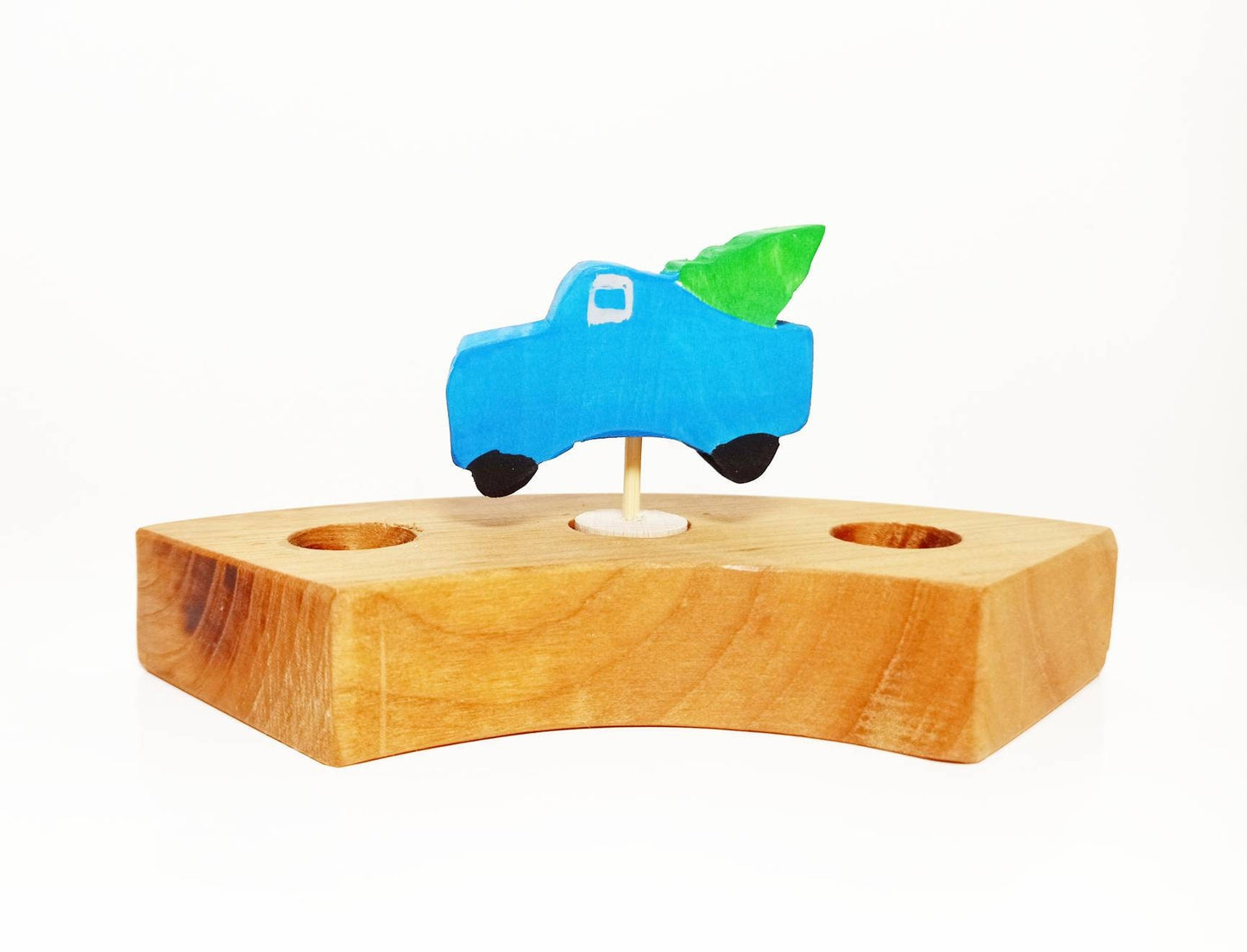 Blue truck with christmas tree waldorf celebration ring ornament