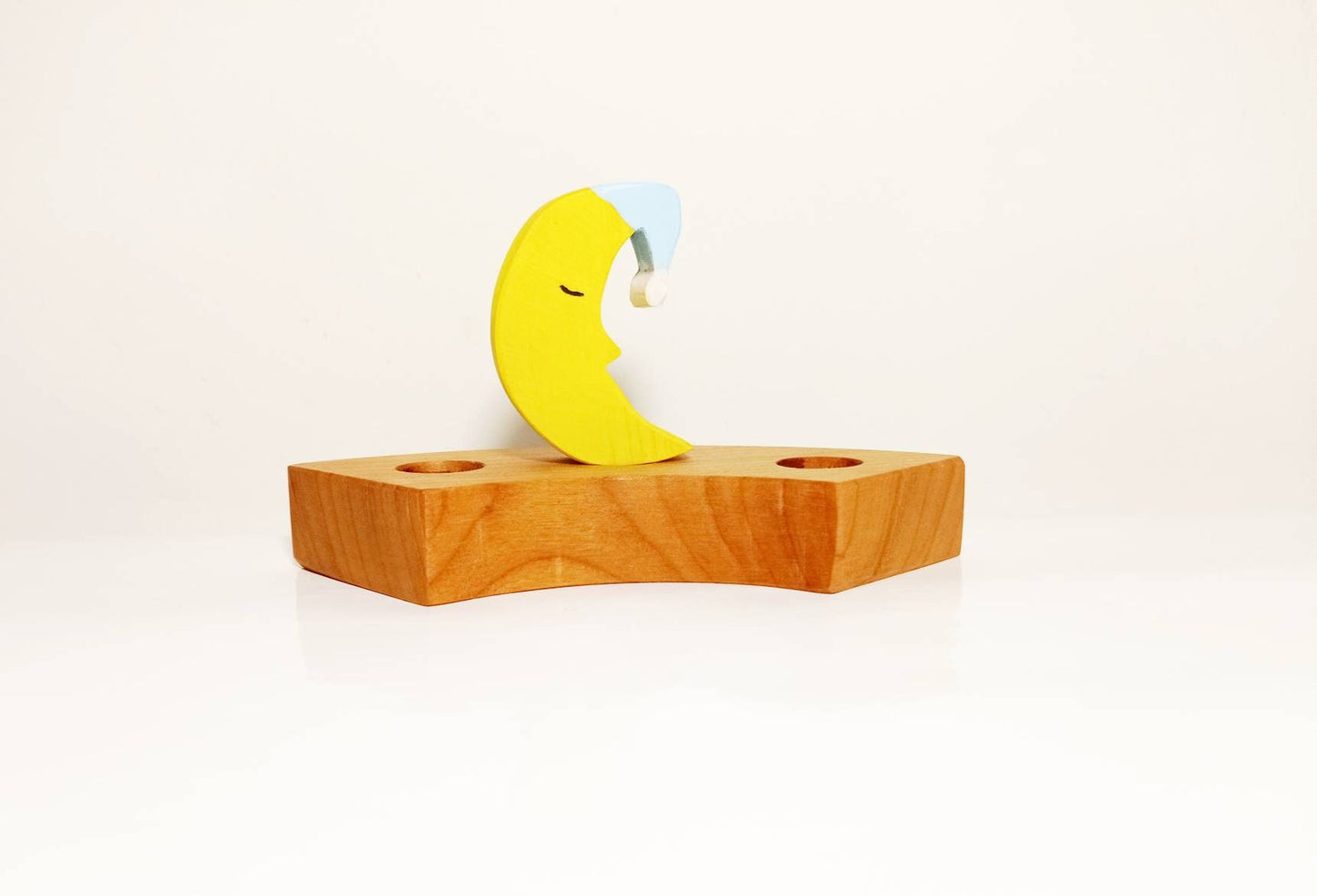 Sleepy moon celebration ring ornament, waldorf birthday ring ornament, waldorf wooden ring decoration, advent spiral, moon ring ornament