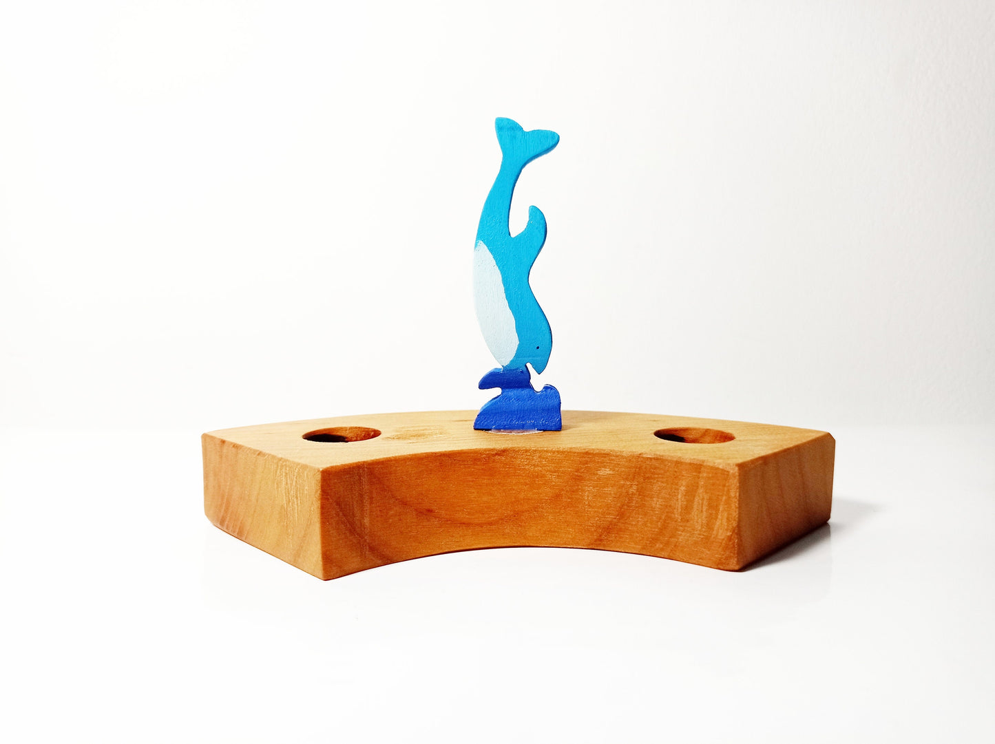Dolphin with wave celebration ring ornament, waldorf birthday ring dolphin ornament, wooden waldorf birthday ornaments, dolphin figurine,
