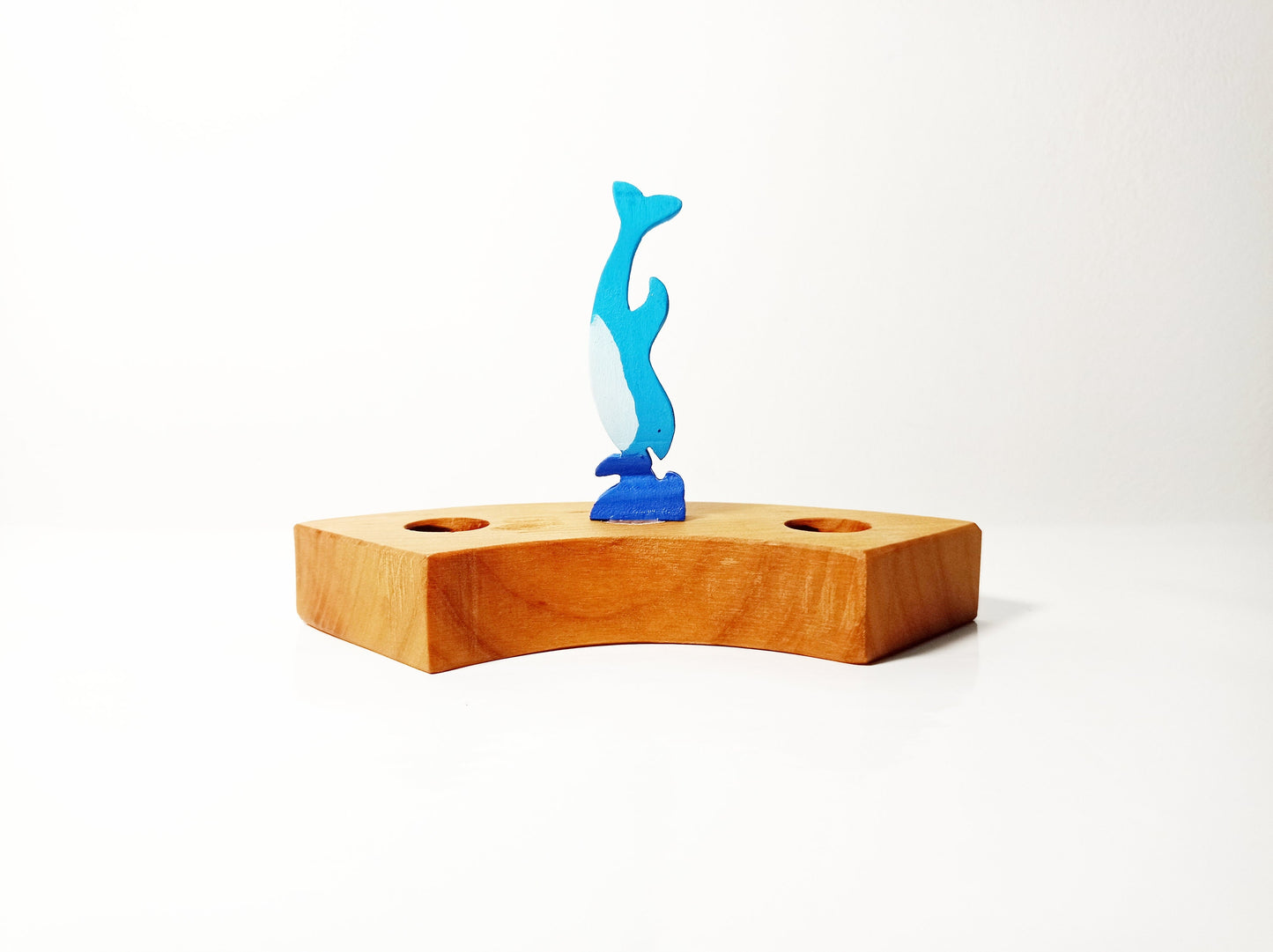 Dolphin with wave celebration ring ornament, waldorf birthday ring dolphin ornament, wooden waldorf birthday ornaments, dolphin figurine,
