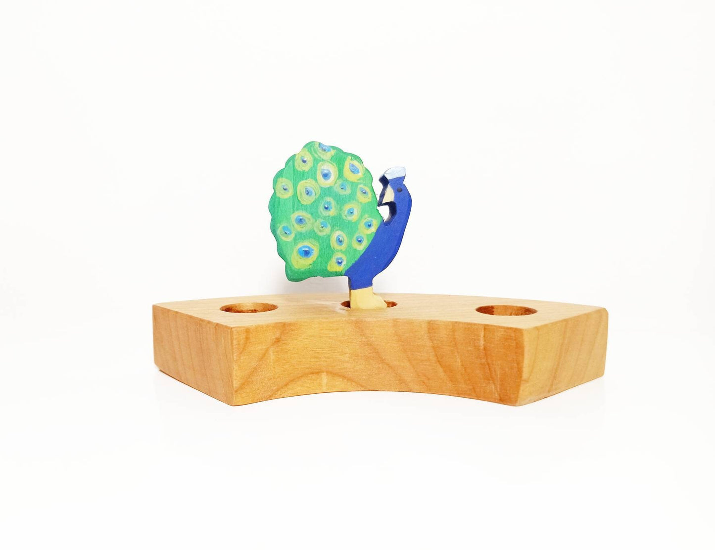 Peacock celebration birthday ring ornament, waldorf birthday ring decoration, wooden waldorf peacock, waldorf seasonal table decoration