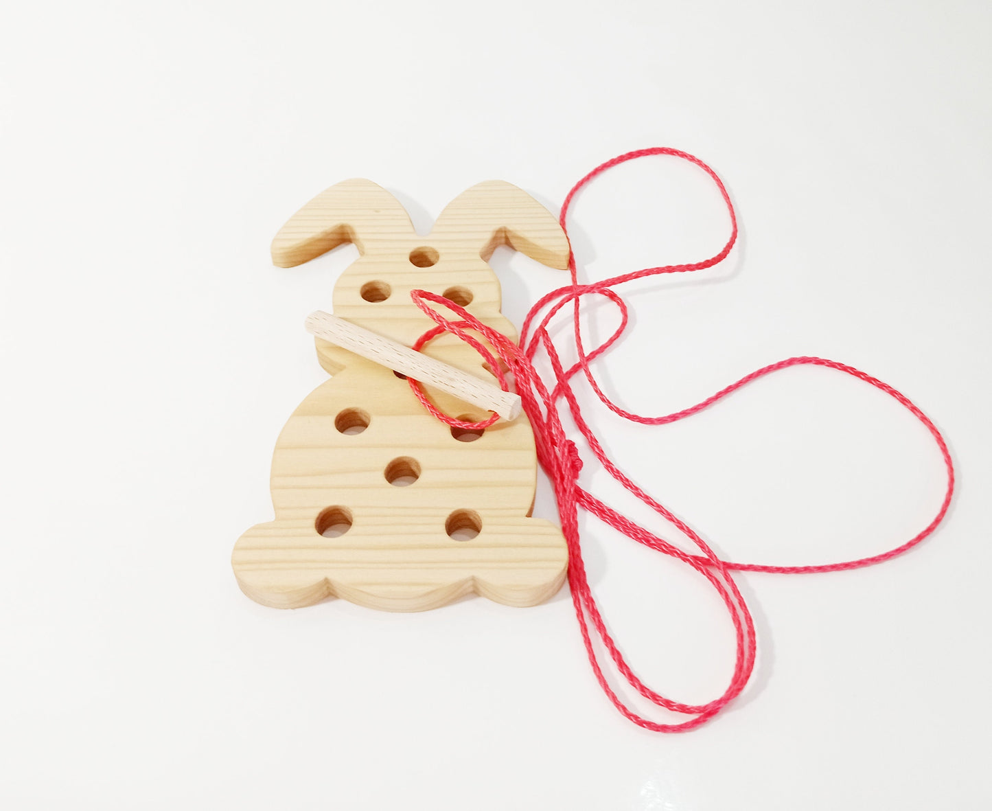 Lacing toy, wooden bunny lacing toy, easter basket gift for kids, learning material, montessori wooden toy, waldorf inspired learning toy