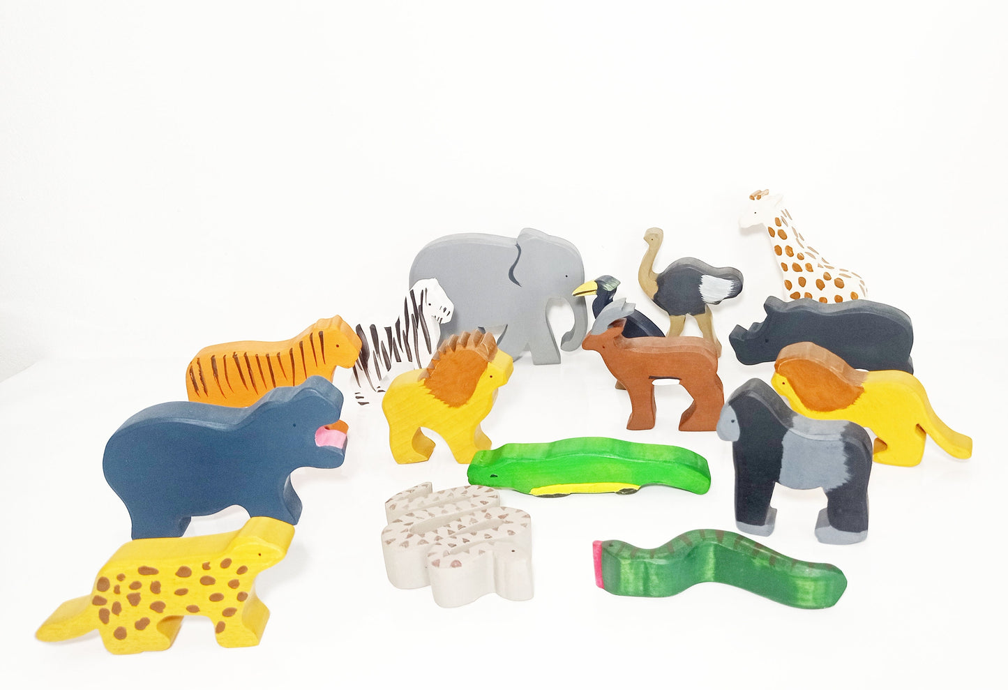 exotic animals wooden toy set, waldorf inspired wooden animals open ended toy, safari animals toys, gift for kids, wooden african animals,