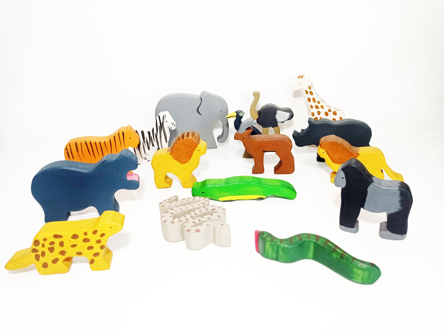 exotic animals wooden toy set, waldorf inspired wooden animals open ended toy, safari animals toys, gift for kids, wooden african animals,