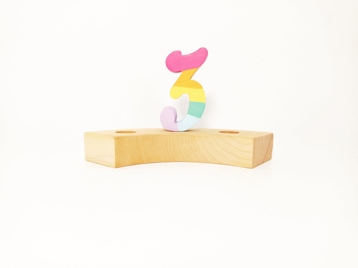 Number three pastel rainbow celebration birthday ring ornament, waldorf inspired birthday wreath number 3 decor, jaar ring, waldorf ornament