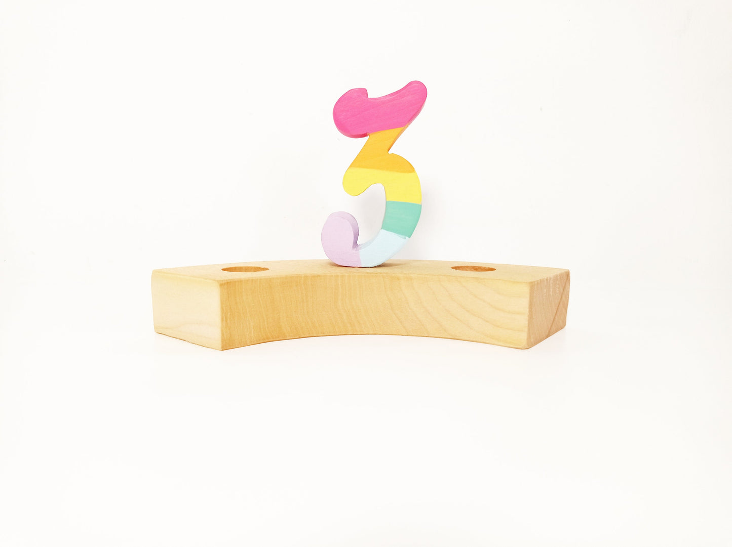 Number three pastel rainbow celebration birthday ring ornament, waldorf inspired birthday wreath number 3 decor, jaar ring, waldorf ornament