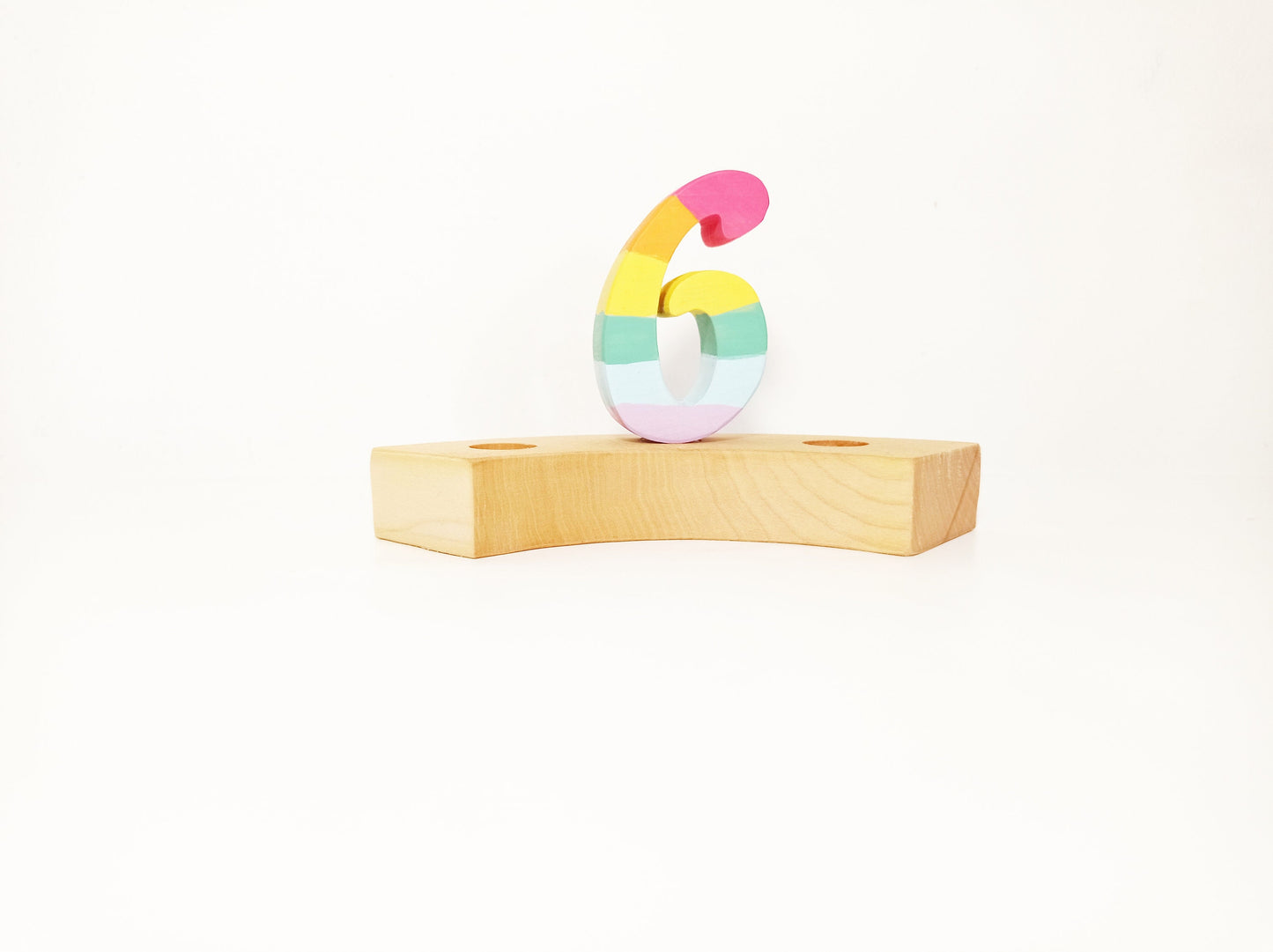 Waldorf number six birthday celebration ring ornament, waldorf inspired birthday wreath decor number, pastel rainbow number 6 ornament