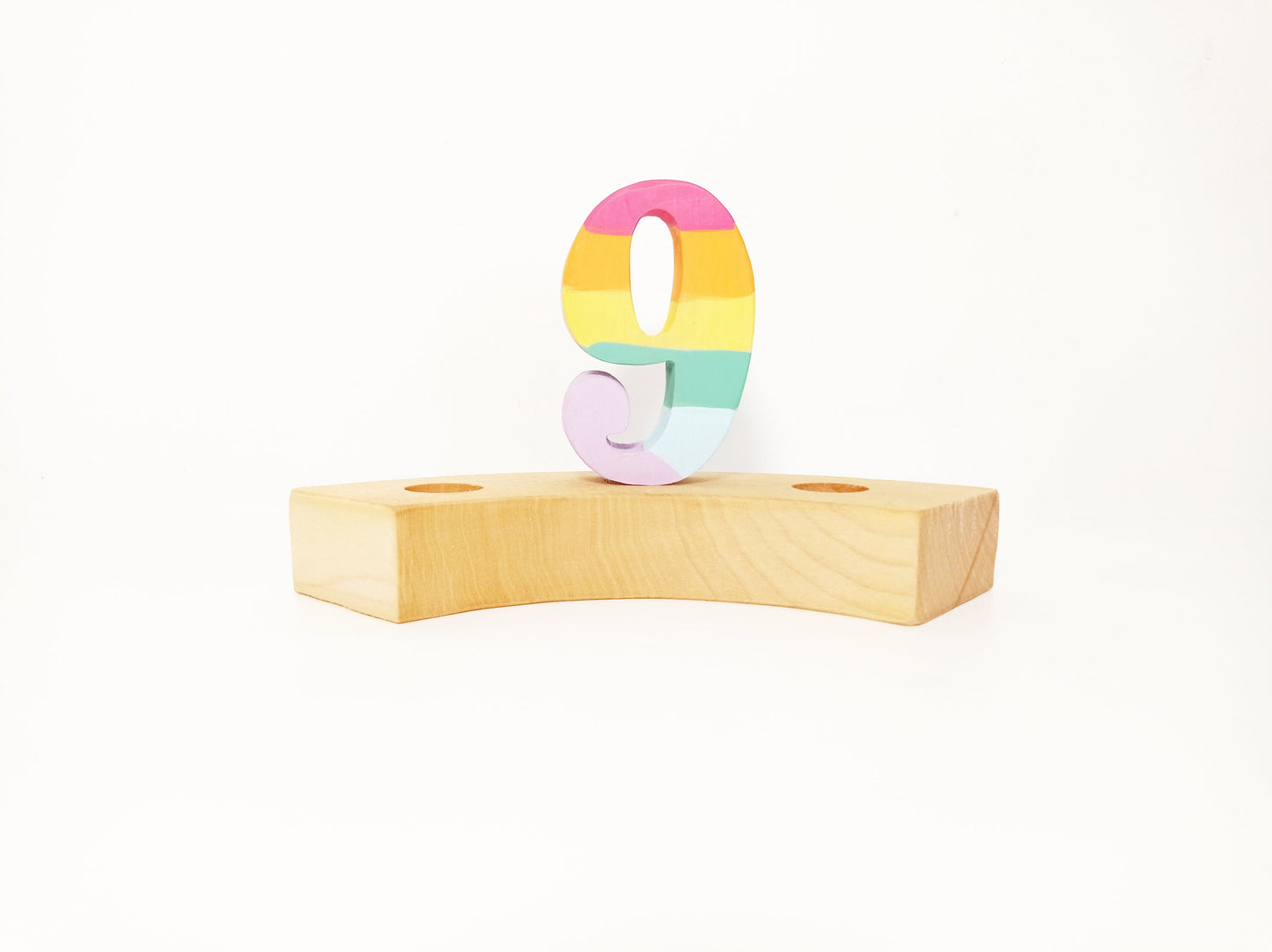 Waldorf pastel rainbow celebration ring ornament number 9, birthday ring ornament decor number 9, seasonal table decoration, birthday ring