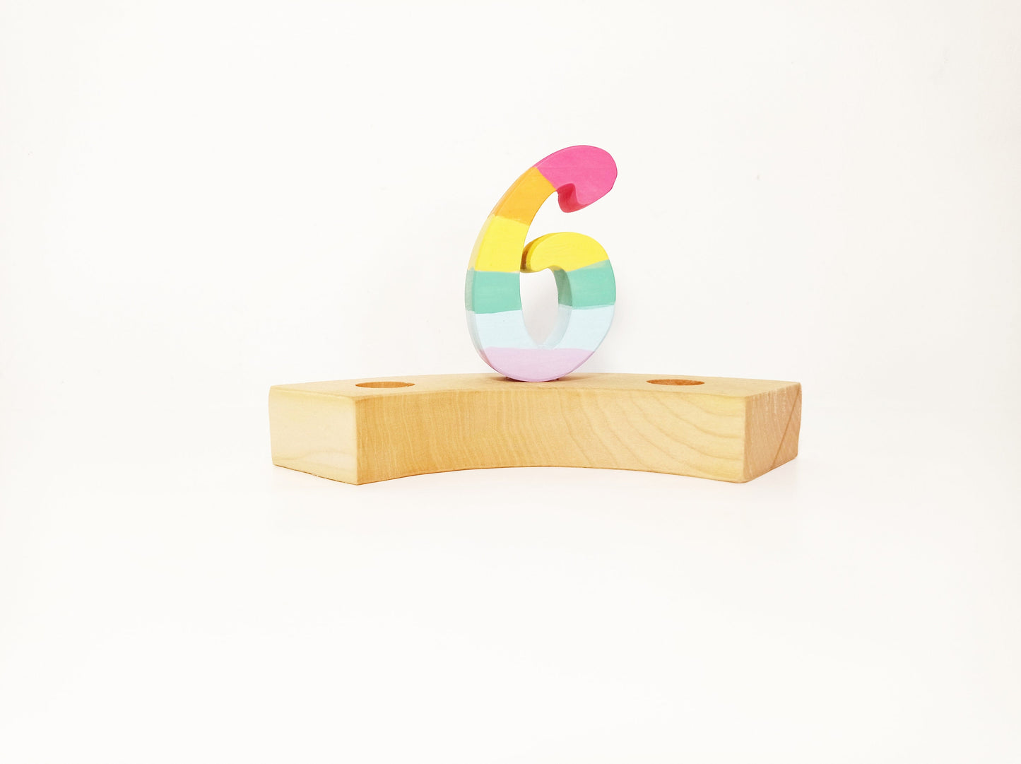 Waldorf number six birthday celebration ring ornament, waldorf inspired birthday wreath decor number, pastel rainbow number 6 ornament