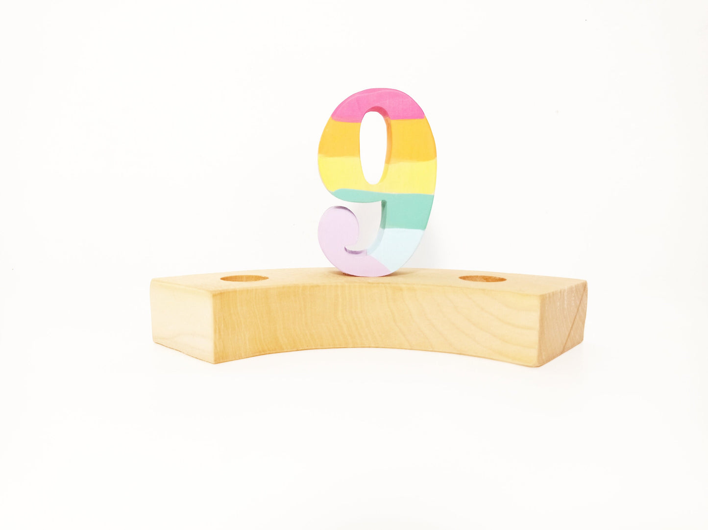 Waldorf pastel rainbow celebration ring ornament number 9, birthday ring ornament decor number 9, seasonal table decoration, birthday ring