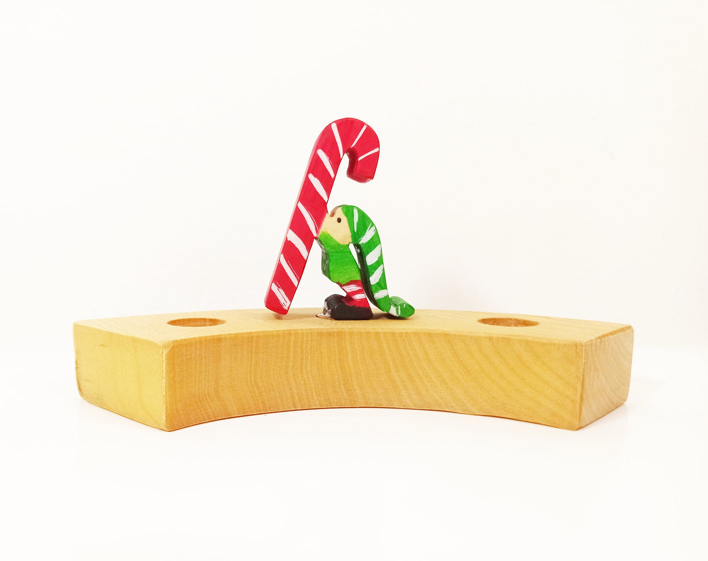 Christmas elf with candy cane celebration ring ornament, waldorf birthday ring decoration, seasonal table decor, waldorf inspired ornaments