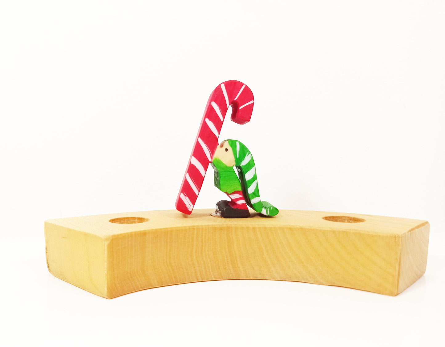 Christmas elf with candy cane celebration ring ornament, waldorf birthday ring decoration, seasonal table decor, waldorf inspired ornaments