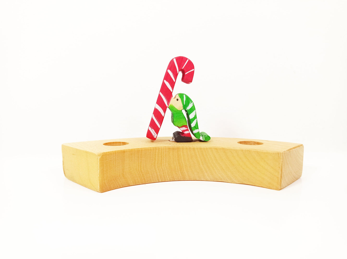 Christmas elf with candy cane celebration ring ornament, waldorf birthday ring decoration, seasonal table decor, waldorf inspired ornaments