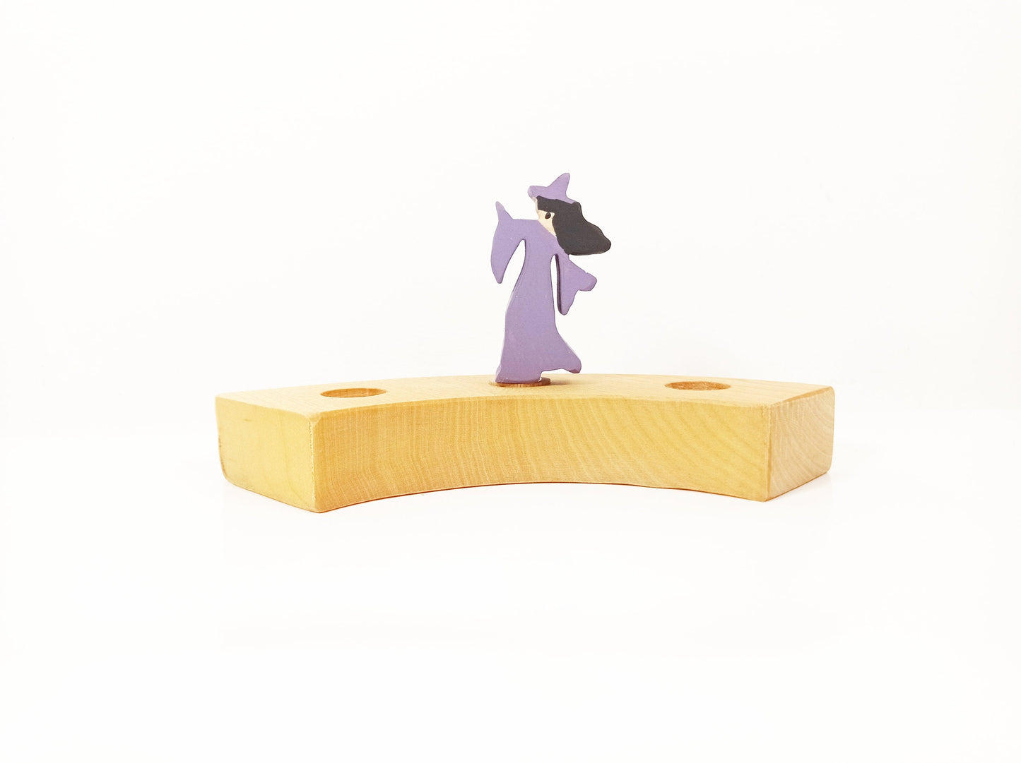 Witch with black hair celebration ring ornament, waldorf birthday ornament witch, halloween waldorf inspired ornament decoration