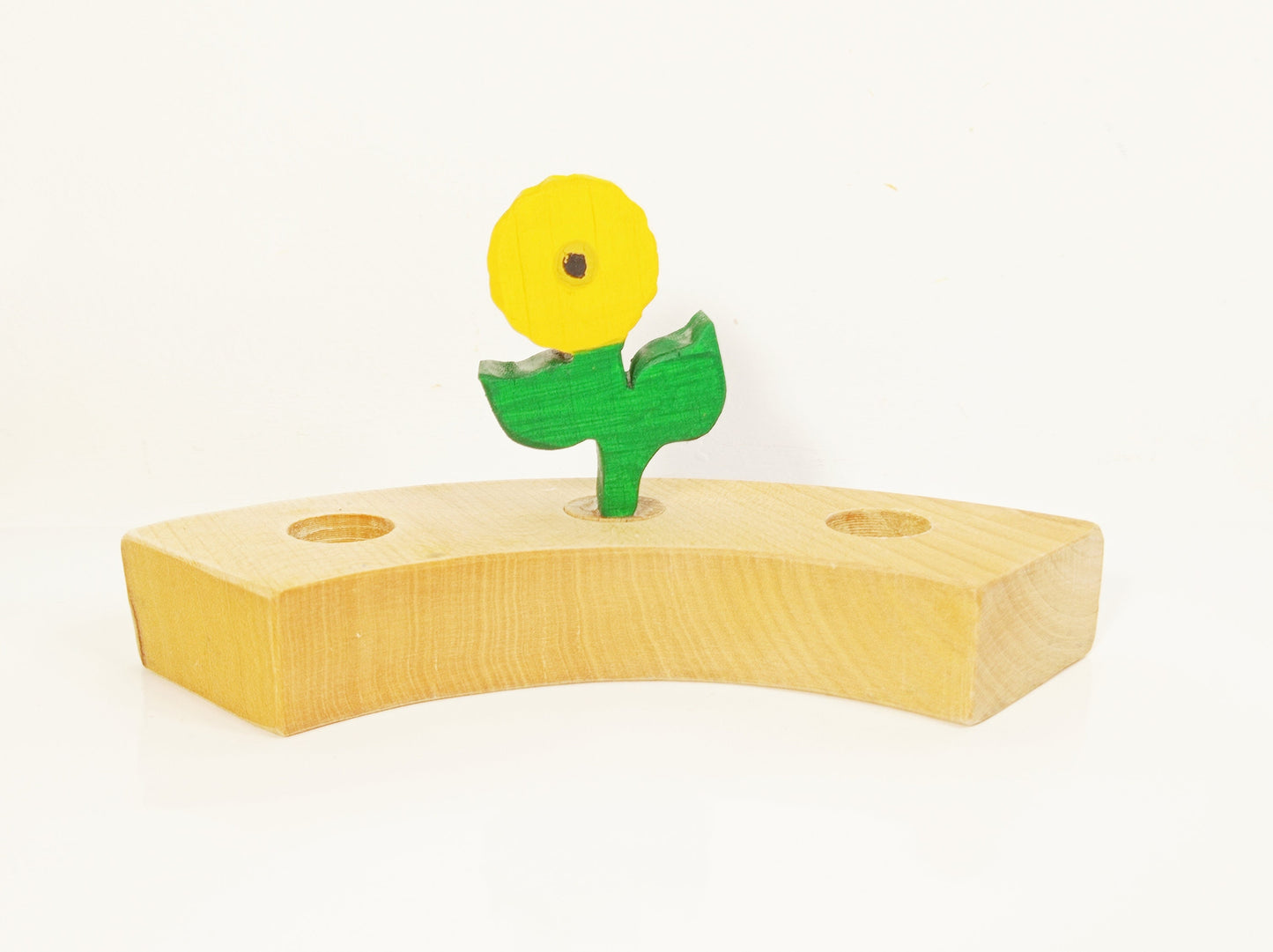 Sunflower with leafs celebration ring ornament, sunflower birthday ring decoration, waldorf wooden ring ornament, seasonal table decoration