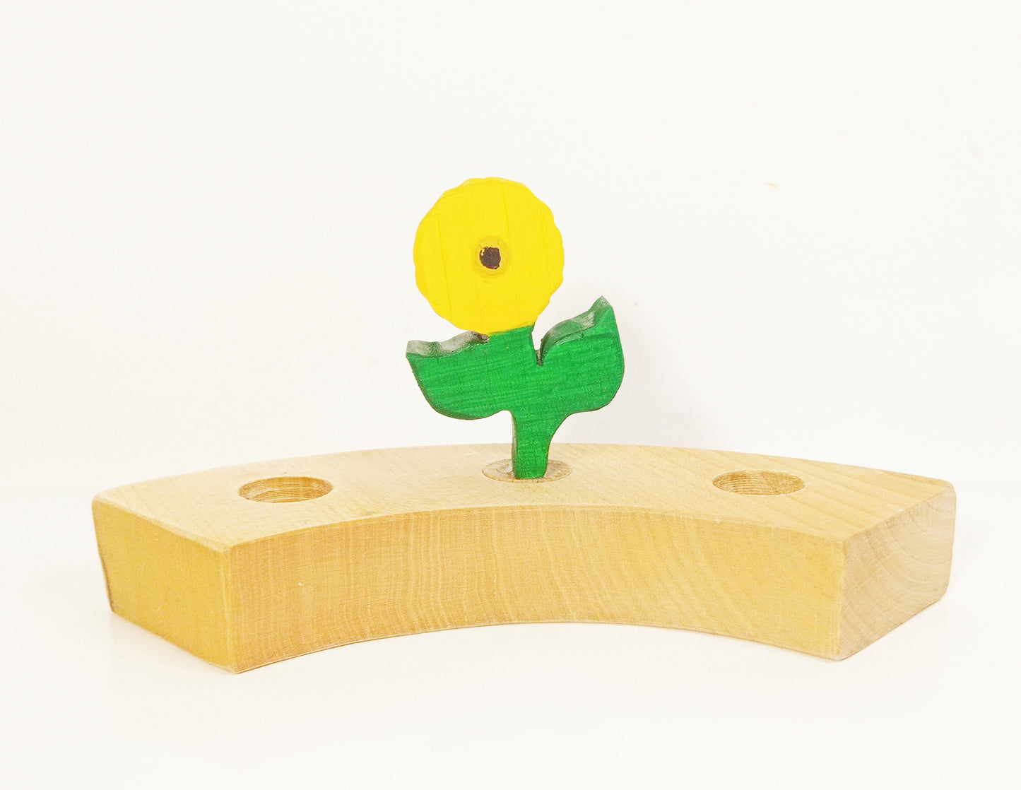 Sunflower with leafs celebration ring ornament, sunflower birthday ring decoration, waldorf wooden ring ornament, seasonal table decoration