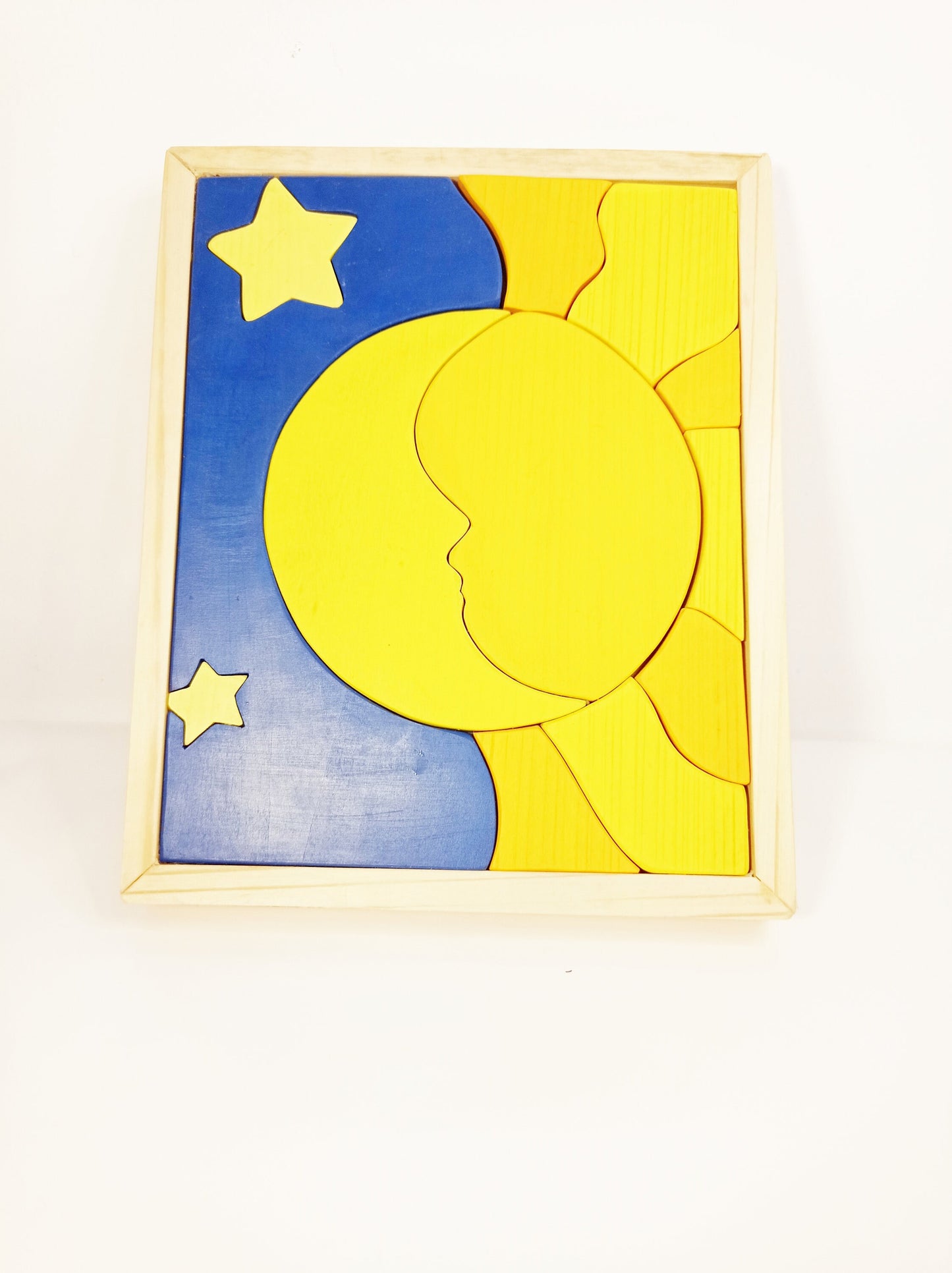 Wooden puzzle sun and moon, wooden puzzle in frame, waldorf puzzle, montessori toy, waldorf open ended play, christmas gift for kids, puzzle